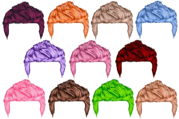 Set of colored men\'s hair. Men\'s haircut.