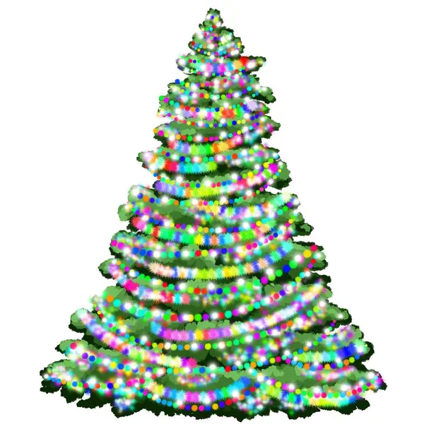Der Weihnachtsbaum Ist Mit Girlanden Geschmückt Immergrüne Pflanze Baum Winter — Stockfoto
