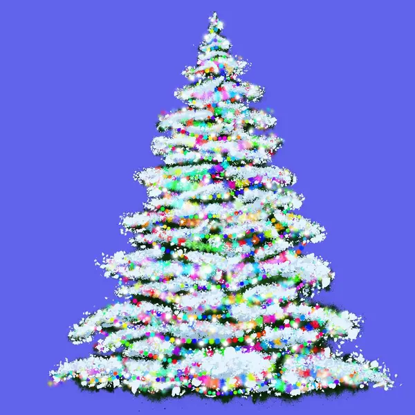 Vánoční Stromek Zdobený Věnci Pokrytými Sněhem Věčně Zelený Zasněžený Strom — Stock fotografie