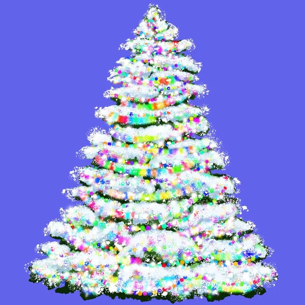 Karácsonyfa Díszített Koszorúk Hóval Borított Örökzöld Hófával Borított Télen Zöld — Stock Fotó