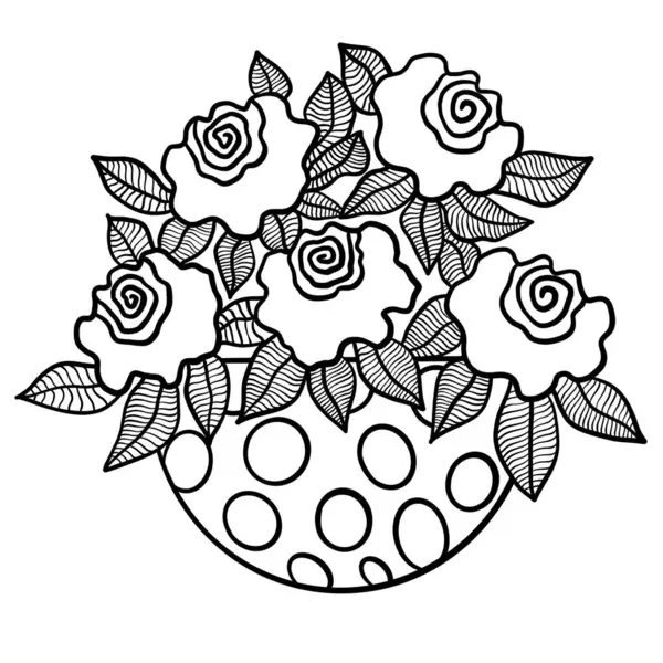 Belle Noire Blanche Illustration Vectorielle Pot Fleurs Design Graphique — Image vectorielle