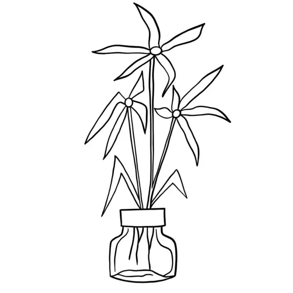 Piękny Czarny Biały Kwiat Pot Wektor Ilustracja Projekt Graficzny — Wektor stockowy