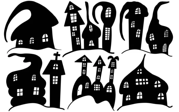 Silhouette Maison Halloween Isolé — Image vectorielle