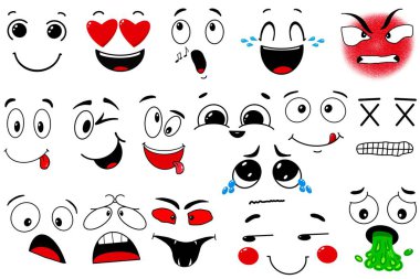 Karikatür yüzler farklı duygular ile set