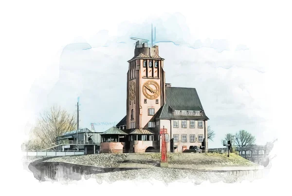 威滕卑尔根灯塔位于汉堡 是一个具有历史意义的海洋地标 这座优雅的灯塔自1900年建造以来 一直为易北河沿岸和北海沿岸的船只提供指导 在大海的背景下骄傲地升起 — 图库照片