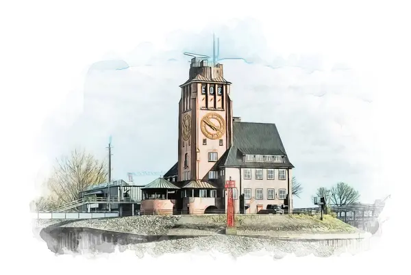威滕卑尔根灯塔位于汉堡 是一个具有历史意义的海洋地标 这座优雅的灯塔自1900年建造以来 一直为易北河沿岸和北海沿岸的船只提供指导 在大海的背景下骄傲地升起 — 图库照片