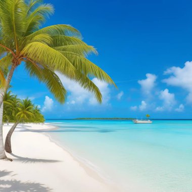 beach with coconut trees clipart