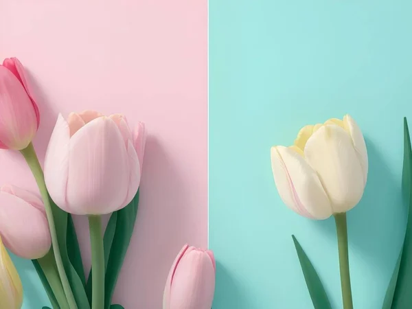 Розовые Тюльпаны Фоне Пастельного Дерева — стоковое фото