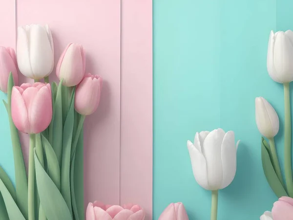 Розовые Тюльпаны Фоне Пастельного Дерева — стоковое фото