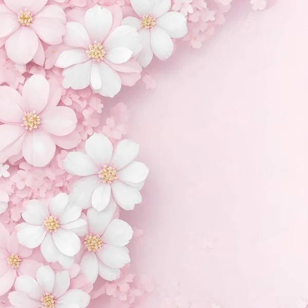 Розовый Фон Белыми Цветами Стоковое Фото