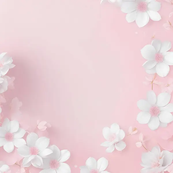 Розовый Фон Белыми Цветами Стоковое Изображение