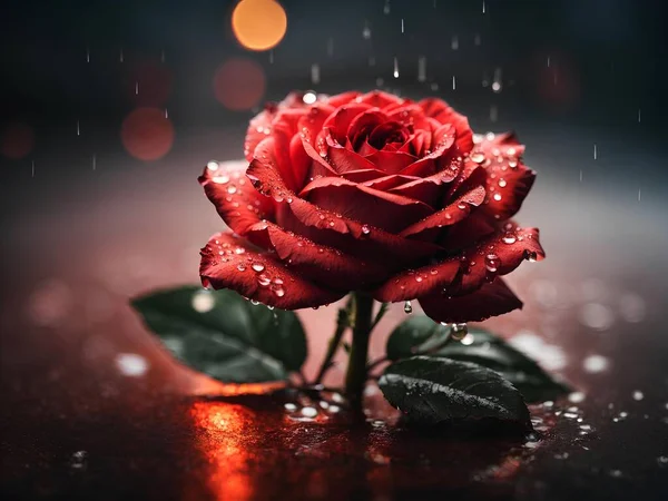 Rosa Roja Con Gotas Agua — Foto de Stock