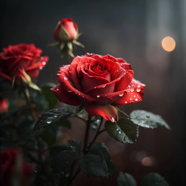 Rote Rose Mit Wassertropfen — Stockfoto