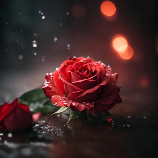 Rosa Roja Con Gotas Agua — Foto de Stock