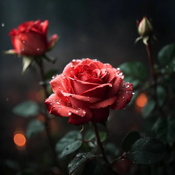 Rote Rose Mit Wassertropfen Stockfoto