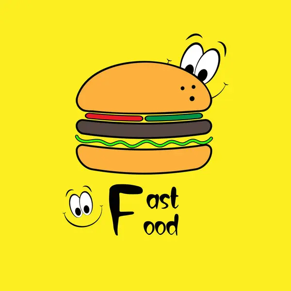 Lustige Farbe Fast Food Ikone Mit Lächeln — Stockvektor
