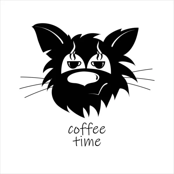 Brutalny Czarny Kot Odbiciem Filiżanki Kawy Oczach Czas Kawę — Wektor stockowy