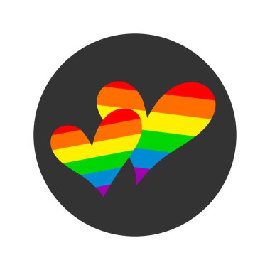 Siyah bir çemberde iki farklı renkte gökkuşağı kalbi. LGBT sembolü.