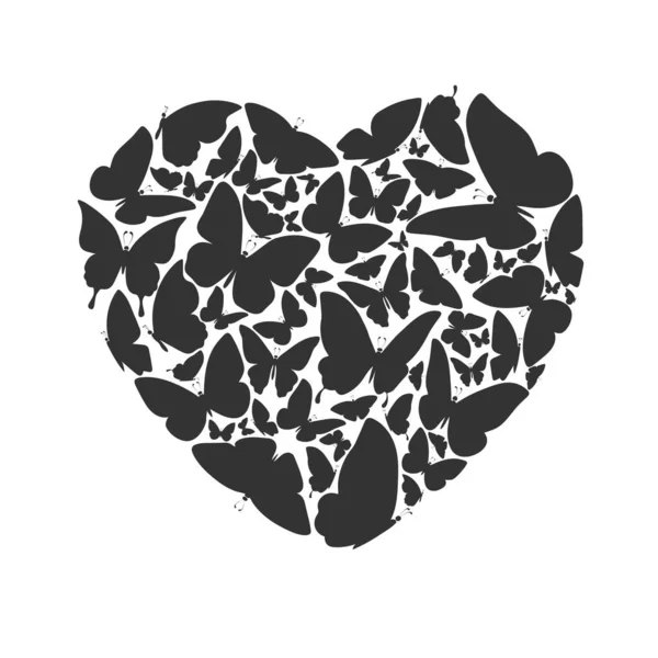 Schwarze Schmetterlinge Herzform — Stockvektor