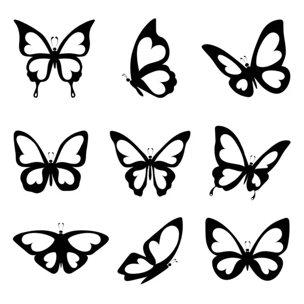 Schmetterlinge Mit Herzen Icon Set Für Valentinstag Design — Stockvektor