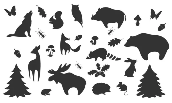 Conjunto Siluetas Estilizadas Animales Forestales — Archivo Imágenes Vectoriales