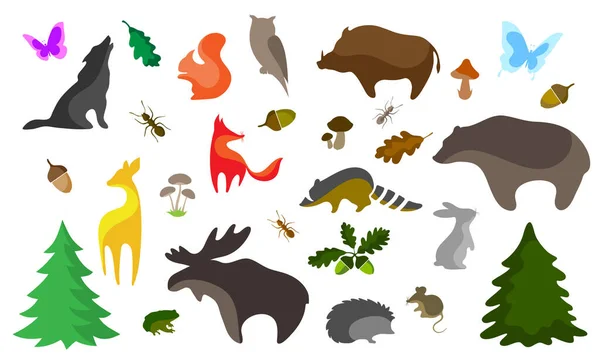 Colorful Forest Animals Flat Style — Stock Vector