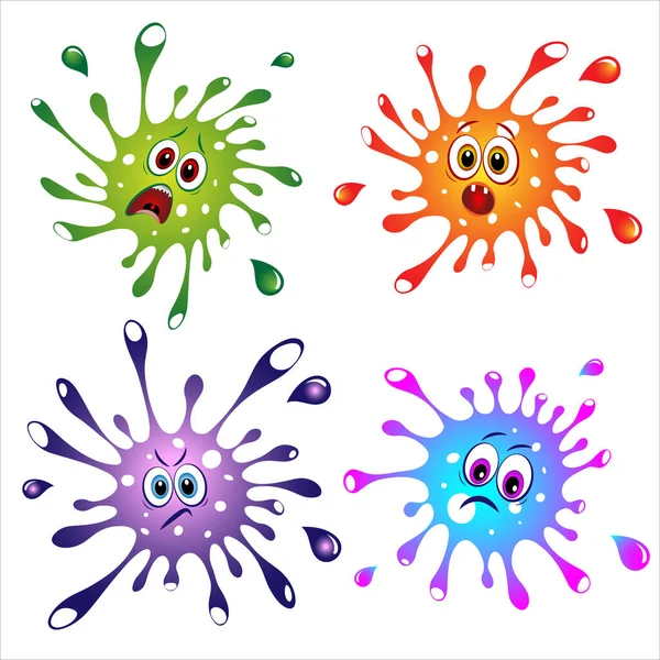 Conjunto Monstruos Bacterias Colores Divertidos Caricatura — Vector de stock