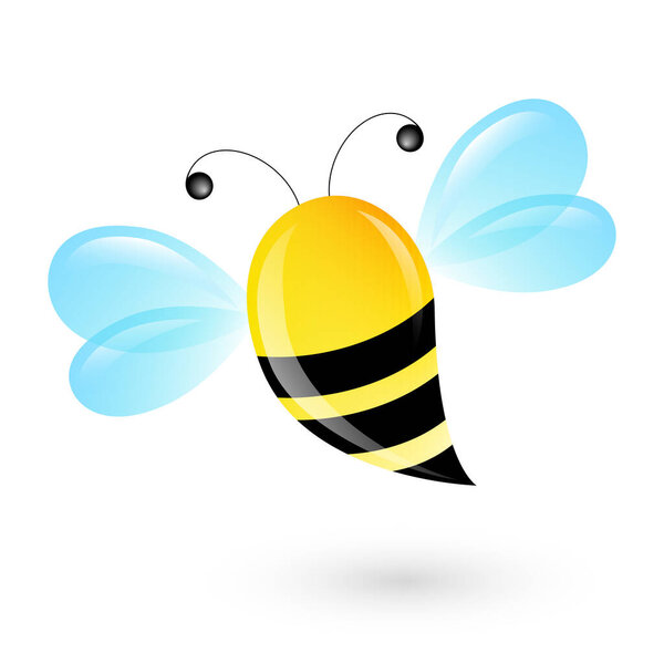 Simple, colorful bee logo on a white background.	
