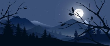 Orman gece manzarası Ay ile.