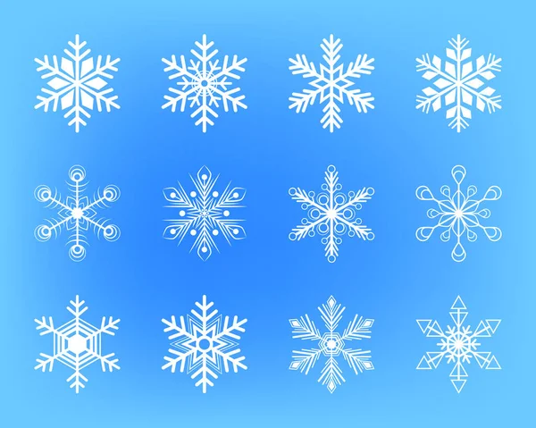 Zestaw Pięknych Płatków Śniegu Niebieskim Tle — Wektor stockowy