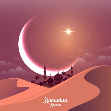 Ramazan Kareem veya Ramazan Mübarek cami minareleri ile tebrik kartı