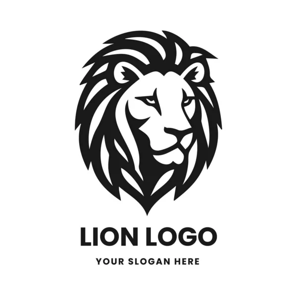 Aslan logosu vektör amblem sembolü. Baş simge tasarımı beyaz bir arkaplanda izole edildi. Modern siyah beyaz illüstrasyon. Logo, dövme ve tişört baskısı için basit minimalist siluet tasarımı