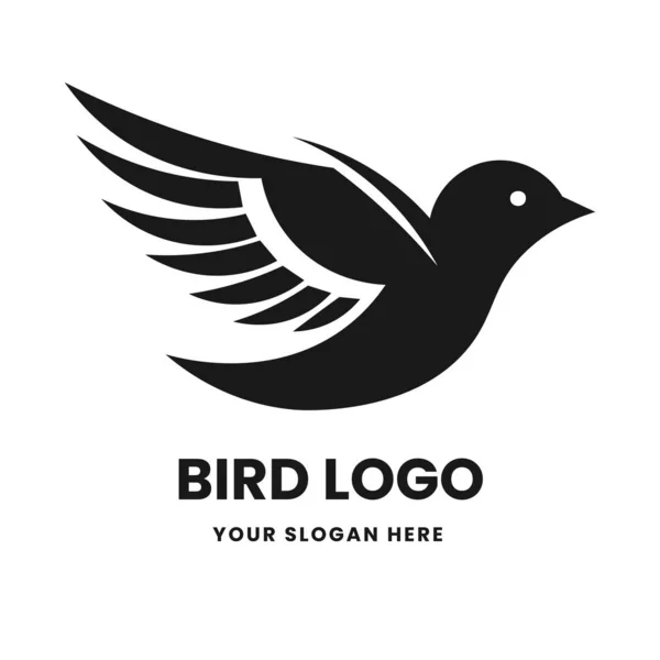 Kuş logosu vektör amblemi sembolü. Baş simge tasarımı beyaz bir arkaplanda izole edildi. Modern siyah beyaz illüstrasyon. Logo, dövme ve tişört baskısı için basit minimalist siluet tasarımı