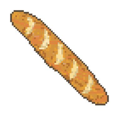 Resimde, baget resminin küçük kare piksellere bölündüğü kasıtlı bir pikselleme etkisi kullanılıyor..