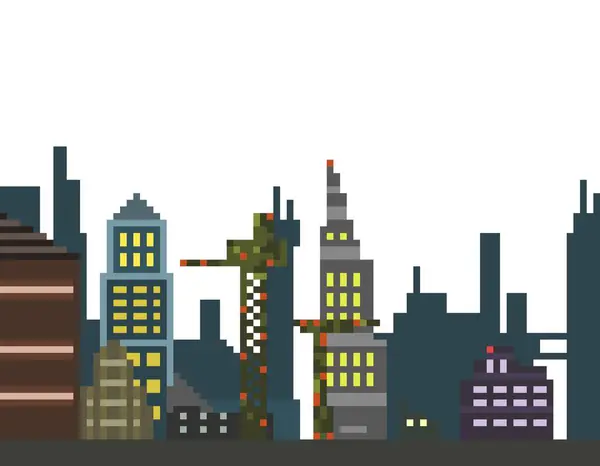 Helder Stadsgezicht Nachts Pixel Illustratie — Stockfoto