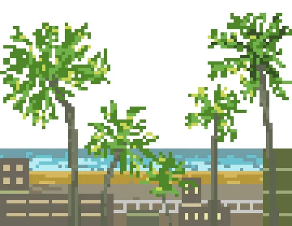 Strand Der Nähe Von Stadtbild Pixel Illustration — Stockfoto