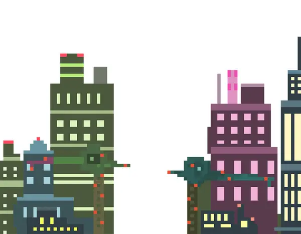 Jasny Pejzaż Miasta Nocy Pixel Ilustracja — Zdjęcie stockowe
