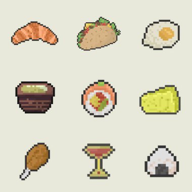 dijital varlığınız için yiyecek pikseli resim paketi koleksiyonu