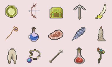 oyun ögeleri dijital varlığınız için piksel resim paketi koleksiyonu