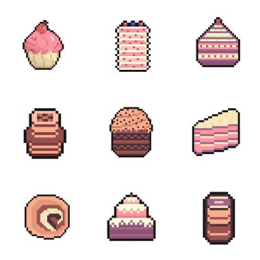 dinamik dijital projeler ve tasarımlar için kek pikseli sanat koleksiyonu.