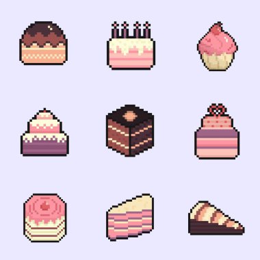 dinamik dijital projeler ve tasarımlar için kek pikseli sanat koleksiyonu.