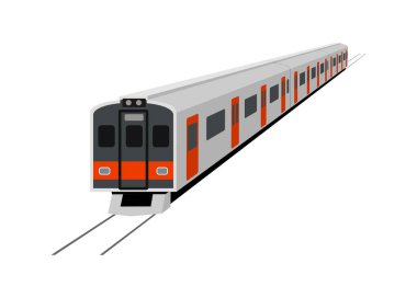 Diesel banliyö treni. Perspektif görünümünde basit düz çizim.
