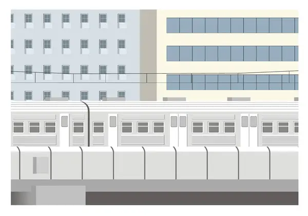 Городской Поезд Высоким Строительным Бэкграундом Простая Плоская Иллюстрация — стоковый вектор