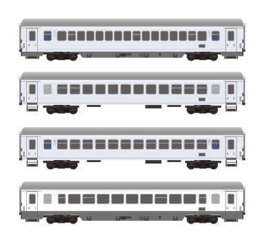 Çeşitli boş tren vagonları. Basit düz resimleme.