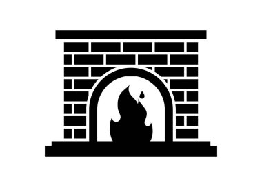 Ev şöminesi. Siyah beyaz basit illüstrasyon.