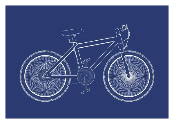 Велосипед Гірський Велосипед Проста Ілюстрація Синьому Стилі Друку — стоковий вектор