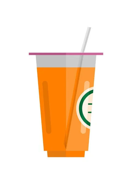 Orange Juice Plastic Cup Simple Flat Illustration — Stock Vector