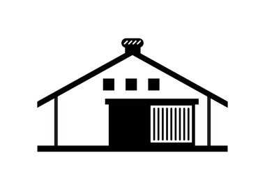 Sürgülü kapısı olan bir depo. Siyah beyaz basit illüstrasyon.