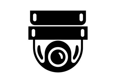 Güvenlik kameralarını kontrol edin. Siyah beyaz basit illüstrasyon.