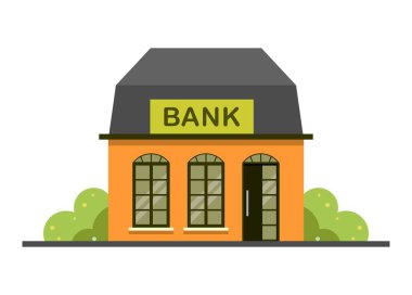Küçük bir banka binası. Basit düz resimleme